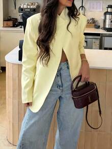 Minimalist Light-Colored Women's Blazer Jacket, Versatile For Daily Wear, Business Travel And Commuting Yellow - Yellow - View 3