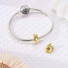 1pc Silver Plated Fierce Beast Spacer Bead, 3D Tiger Leopard Lion Crouching Design, Engraved Decoration Anti-Slip Positioning, Suitable For Basic Bracelets, Personalized , Ideal For Handmade DIY Beading And Holiday Gift Wearing - Gold - View 3