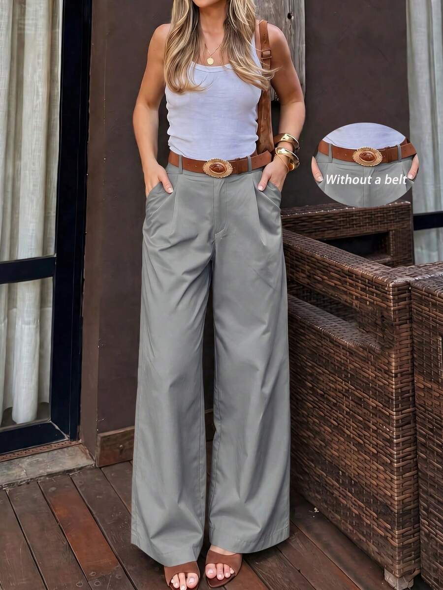 Women's Casual Loose Straight Leg Pants For Office And Commuting, All Seasons - Silver Gray - View 1