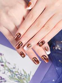 Amber Gel Nail Stickers, Glitter Nail Art Stickers Waterproof Full Coverage, Suitable For DIY Nail Decoration - Burnt Orange - View 3