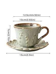 DearDali 1 Set Vintage Embossed Lily Of The Valley Ceramic Cup And Saucer Set, Kiln Glazed Rim Coffee Latte Cup, Vintage Relief Tabletop Decor Afternoon Tea Cup, Aesthetic Tableware, Tea Cup, Suitable For Coffee Or Tea, Fun Gift Cup For Friends - Multicolor - View 5