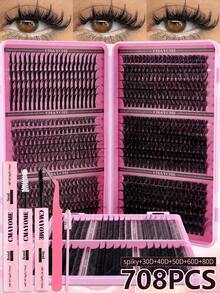 600/684/708/720pcs D-Type Curly Artificial Mink Fur False Eyelashes,Thick And Full,Light And Soft Eyelash Clusters.The False Eyelashes Are Made Of Soft Mixed Materials,Making It Easy To Create A Three-Dimensional Eye Makeup Effect.Halloween,Christmas - Multicolor - View 16
