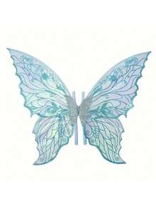 Multi-Color Laser Sequin Butterfly Fairy Wings Set + Fairy Dress + Star Magic Wand Complete Set. Halloween Cosplay / Forest Theme Photography / Birthday Party Props - Multicolor - View 6