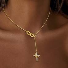 1pc New Fashion Cross Infinity Symbol Pendant Stainless Steel Chain Necklace For Women - Style 2 - View 1