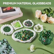 1660pcs Green Glass Beads Set, For Beaded Plants, 6mm Round Glass Beads, 60pcs Leaf Beads, Faceted Beads And Seed Beads, Suitable For Jewelry Making, Bracelets And DIY Crafts (Foam Blocks And Flower Pots Not Included) - Green - View 2