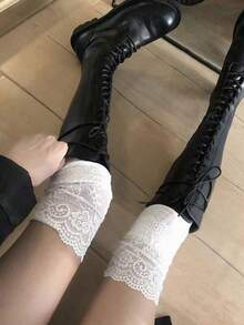 2/1 Pairs Women's Over-The-Knee Socks, Winter White Socks With Bow Pattern, Cute & Fashionable Socks Gift For Girlfriend, Christmas & Halloween Gift - Multicolor - View 2