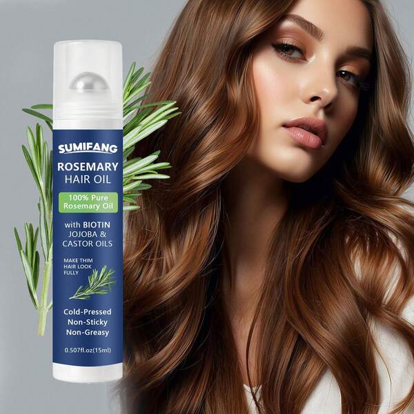 SUMIFANG Ball-Type Rosemary Hair Serum, Cold-Pressed Plant Extract, Smooths Hair And Enhances Shine, Improves Dry And Frizzy Hair Texture, Lightweight And Non-Greasy, Suitable For All Hair Types, 15ml Portable Travel Size