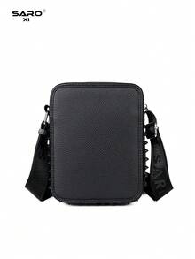saroxi Men's Crossbody Shoulder Bag With Side Pocket, Small Pouch Bag, Multi-Functional For Commuting Casual, Phone Bag, Minimalist Rivet Decor, Sling, Urban - Black - View 9