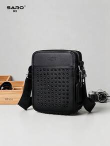 saroxi Men's Crossbody Shoulder Bag With Side Pocket, Small Pouch Bag, Multi-Functional For Commuting Casual, Phone Bag, Minimalist Rivet Decor, Sling, Urban - Black - View 13