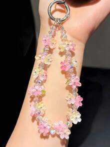 Dreamy Cute Style Macaron Flower Handheld Phone Wrist Chain, Matching Silvery Metal Round Ring Bag Key Pendant, Ethereal Light Portable Decorative Accessory, Suitable For Phone Case, Handbag, Car Key, Earphone Case - Multicolor - View 4