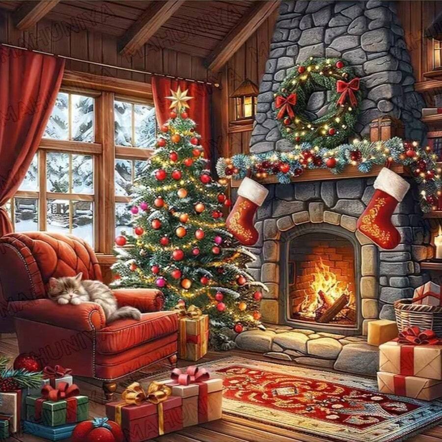 1PC DIY 5D Diamond Painting Kit Christmas Theme Pattern - Round Full Diamond Art Mosaic Craft, Home Wall Decor, Unframed - No Frame - View 1