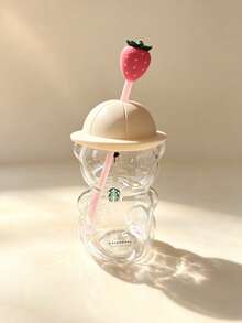 Cross-Border Co-Branded Bestselling Strawberry Bear Shaped Glass Straw Cartoon Transparent Coffee Cup - Multicolor - View 1