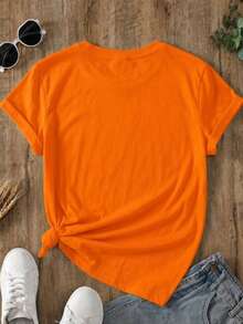 Women T-Shirts - Orange Black White - View 3