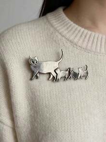 1pc Cute Cat Family Brooch, Women's Lapel Pin, Fashionable Women's Jewelry - Multicolor - View 6