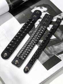 3/6 Buah Gelang Bertabur Gaya Punk, Gelang Rantai Kulit PU yang Dapat Diatur untuk Wanita dan Pria, Aksesoris Goth Emo untuk Halloween - MultiWarna - View 8