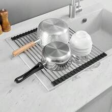 1pc Luxury Roll-Up Stainless Steel Dish Drying Rack - Space-Saving, Multi-Functional, Over-The-Sink Design, Portable, Foldable, Rust-Proof, Easy To Clean, Kitchen Sink Organizer, Tools And Mats, Perfect For Small Kitchens, Space-Saving Solution, Exquisite Cookware, Compact Storage Rack, High-Quality Metal, Corrosion-Resistant Material, Multi-Functional Tool, Suitable For Home Cooks - Multicolor - View 3