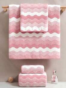 High Absorbency Fluffy Face Towel Bath Towel Set, Suitable For Microfiber Towels. Christmas, Halloween, Holiday Essentials, Beach Towel, Bathroom Accessories, Bathroom, Room Decor, School, Autumn Home Decor - Pink - View 2