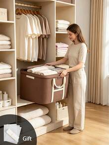 Extra‑Large Brown Foldable Fabric Clothes Storage Box, Multiple Sizes Available, Storage Bin With Zipper & Handles, For Bedding Blanket Pillow Clothes Toys, Moving Packing Organizer For Bedroom Dorm - Multicolor - View 2