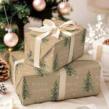 1 Roll Christmas Wrapping Paper, Brown Background With Christmas Tree And Snowflake Pattern, Suitable For Christmas Gifts, Holiday Celebrations, Party Decorations And Gift Wrapping - Size 43cm X 500cm (17in X 16.4ft) - A - View 7