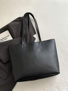 1pc Women's Fashion Commuter Solid Color All-Season Shoulder, Portable Versatile Large Capacity Tote Bag, Suitable For Commuting, Travel, Shopping - Black - View 7