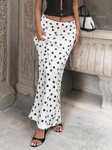 Elegant French Polka Dot Long Skirt For Women White Spring - White - View 7