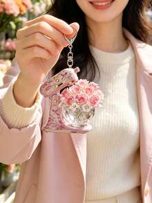2D Flat Pink Vertical Blender Flower Keychain, Vintage Bird & Flower Print Blender Pendant. Baking Gift, Cooking Enthusiast Souvenir, Car Key, Backpack, Wallet, Handbag, Purse Charm, Gift For Baker, Cooking Enthusiast, Pastry Chef, Florist, Suitable Birthday Gift, Halloween, Christmas - Multicolor - View 6