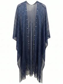 Shiny Beaded Fringe Open Front Women's Shawl, Breathable Mesh Sun Protection Cover-Up, Versatile Scarf Jacket For Banquet Wedding Dress, V-Neck Open Front No-Button Design, Suitable For Daily Wear With Dresses And Inner Layers, Multiple Colors Available - Multicolor - View 16