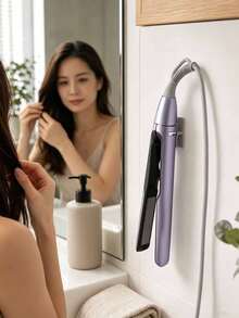 1pc Wall-Mounted Hair Straightener Holder, Multi-Function No-Drill Damage-Free Storage Rack, Strong Adhesive Wall-Mounted Organizer, Heat-Resistant Hair Tool Storage Rack For Curling Iron And Hair Straightener, Suitable For Vertical Hanging, Cord Organization, Bathroom, Vanity, Dressing Table, Cabinet, Kitchen - Multicolor - View 10