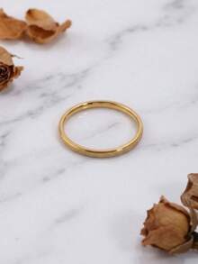 1pc Stainless Steel 18K Gold Plated Minimalist Matte Plain Thin Ring, Simple Elegant Textured Design, Versatile All-Match Jewelry For Commute, Casual And Daily Wear - Matte Thin Ring - View 5
