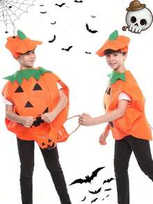 Halloween Pumpkin Cape Kids Cute Pumpkin Cape Trick Or Treat Bag Set - Multicolor - View 5
