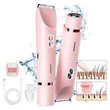 2‑In‑1 Dual‑Head Women Electric Shaver USB Rechargeable Waterproof Wet Dry Bikini Trimmer Full Body Hair Remover - Pink - View 1