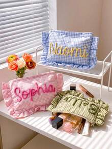 Personalized Ruffle Edge Bridal & Bridesmaid Storage Bag, Bridesmaid Gift Personalized Makeup Bag, Ceremony Preparation Gift, Customized Name Wedding Gift Storage Bag - Multicolor - View 7