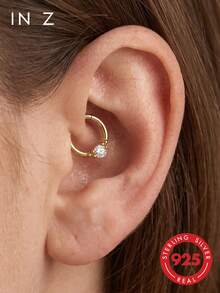 1pc 925 Sterling Silver Round Zirconia Seamless Hoop Earring – Cartilage Ring, Helix Ring, Nose Ring, Septum Ring, Seamless Clicker Earring, Mini Earring, Tragus Ring, Cartilage Piercing Ring, Silver Seamless Cartilage Earring, Suitable For Men And Women Daily Wear - Seamless Round Stone - View 1