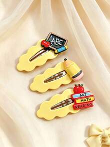 3pcs Pencil Hair Clips, Blackboard Hair Clips, Back To School Book Shaped Hair Accessories, Suitable For Daily Use - Multicolor - View 3