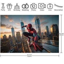 WPETLE Spider‑Man Dusk City Skyscraper Birthday Party Backdrop, Sunset Metropolitan Building Scene Photo Booth Background Banner For Kids Birthday Decor - Multicolor - View 15