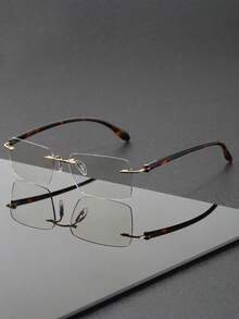 1 Pair Metal Rimless Rectangular Minimalist Fashionable Plain Lens Glasses, Unisex, TR Material, Suitable For Back To School, Office, Decorative Outfit, Business Meeting, Running, Daily Street Wear - Clear - View 9