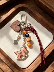 Vintage Wooden Horse Heart Keychain, Handmade Beaded Leather Rope Pendant, Versatile Bag Charm Accessory Small Gift, Suitable For Backpack Charm, Daily Bag Decoration, Holiday Party Gift, Back To School Gift, Women's Keychain, Car Keychain, Keychain Making Materials, Men's Keychain, Backpack Charm Keychain, Keychain, Keychain Pendant, Keychain Coin Purse, Bulk Keychains, Keychain Set, Keychain Accessories - Multicolor - View 6