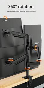 Lenovo A730 3-Arm Gas Spring Ergonomic Desktop Monitor Mount, Fully Adjustable Rotating VESA Bracket With Cable Management, Space-Saving Home Office Large Screen Monitor Stand - View 7
