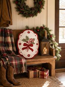 Christmas Candy Cane Pillow, Red Bow Floral Holiday Decorative Cushion, Suitable For Sofa Bedroom Home Decor - Multicolor - View 5