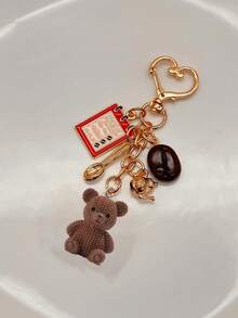 Coffee-Themed Bag Charm Keychain Featuring Coffee Bean & Coffee Menu Charms, Little Bear Cute Heart Clasp, Ideal Gift For Back To School Season - Multicolor - View 11
