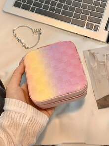 1pc Portable Travel Mini Jewelry Box, Leather Jewelry Ring Storage Box, Gradient Color Grid Storage Box, Gift Box, Jewelry Box, Meets Daily Jewelry Storage And Travel Needs, Mini Storage Box Can Be Shared With Family, Convenient For Daily Use. - Multicolor - View 8