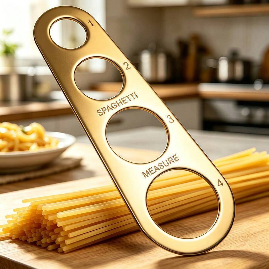 18/0 Stainless Steel Pasta Measuring Ruler, 4-Hole Portion Control Tool With Scale Markings, Long Kitchen Cooking Utensil, Suitable For Cooking, Meal Prep And Restaurant Use, Easy To Clean, Compact Storage