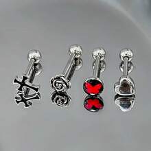 Cross & Rose Tongue Stud External Thread Sweet & Cool Hot Girl Tongue Ring Piercing Jewelry For Drinking, Halloween, Christmas, Everyday Wear - No. 2 - View 1
