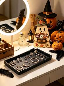 Cute Ghost Plaque Tray, Containing Black Cats,Pumpkins,Elements , Storage Boxes, Jewelry, Cosmetics, Aromatherapy Storage Boxes, Halloween, Christmas - Multicolor - View 3