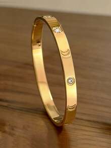 1/3 Pcs 18K Gold Plated 304 Stainless Steel Luxury Zirconia Bracelet Set, Inlaid Zirconia, Clover Flower Zirconia Bracelet, Suitable For Women, Mother's Gift, Christmas, Thanksgiving, Halloween, Wedding Jewelry, Carnival/Ball/Party/Daily Accessory, Anniversary, Valentine's Day, Bohemian Style Jewelry, Birthday, Bridesmaid Gift - Gold - View 2