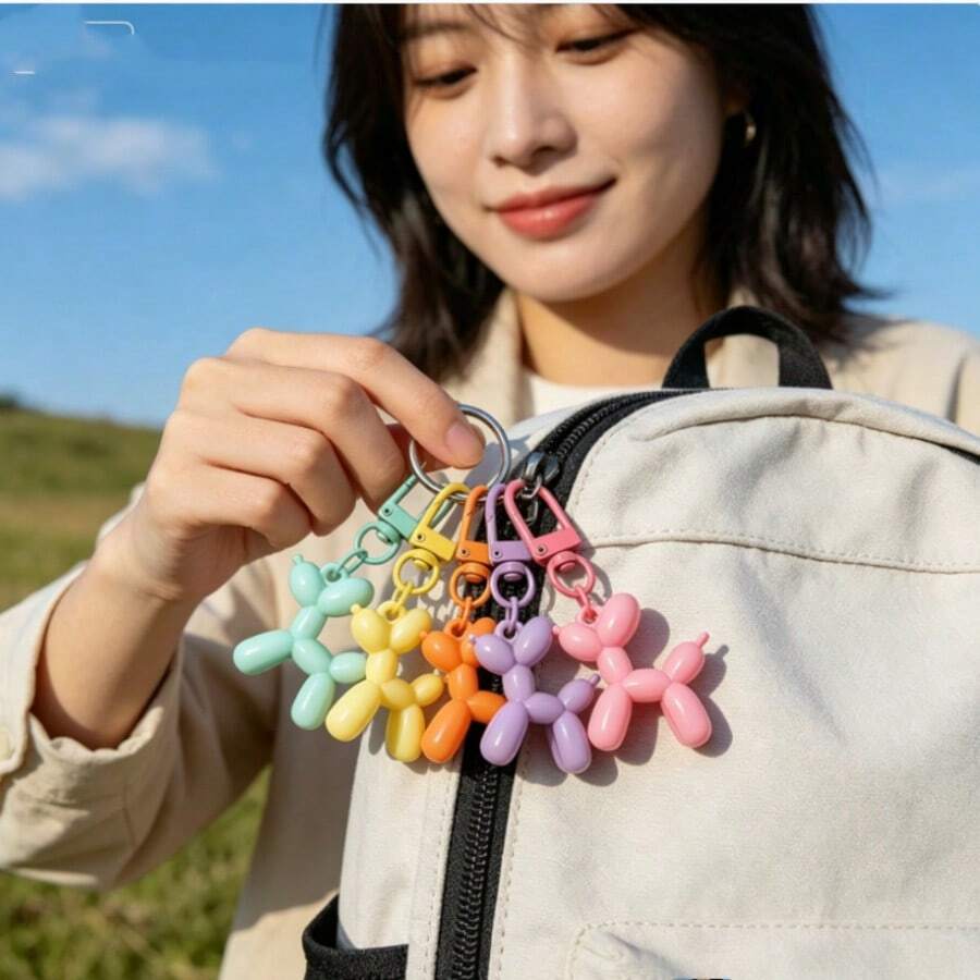 10pcs Cute Candy Color Balloon Dog Keychains, Dopamine Resin Dog Pendant, Lobster Clasp Key Ring, Cartoon Animal Charm. Suitable For Bags, Wallets, Pencil Cases, Car Keys, Perfect Gift For Friends, Family And Colleagues (Random Color).