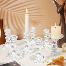 4 Clear Glass Candlestick Holders, Vintage Embossed Crystal Glass Candlesticks, Candlestick Set, Crystal Taper Candle Holders, For Dining Table, Wedding, Party, Church Decor, Home Decor - A-Transparent - View 1