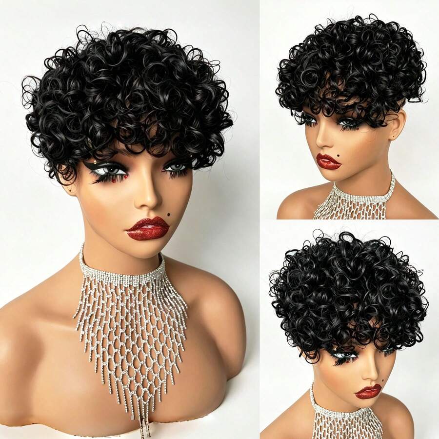 Real Human Hair Hair Topper, Fairy Style Short Hair With Bangs For Women, Clip-In Hair Piece, Unisex Clip-In Hair Topper Wig, Daily Wear Hair Piece - Multicolor - View 1