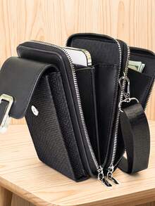 New Vintage PU Woven Texture Crossbody Bag, Multi-Functional Large Capacity Double Zipper Phone Wallet, Fashionable Minimalist Yet Exquisite And Soft, Suitable For Casual, Vacation, Dating - Multicolor - View 6