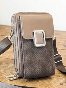 New Vintage PU Woven Texture Crossbody Bag, Multi-Functional Large Capacity Double Zipper Phone Wallet, Fashionable Minimalist Yet Exquisite And Soft, Suitable For Casual, Vacation, Dating - Multicolor - View 9